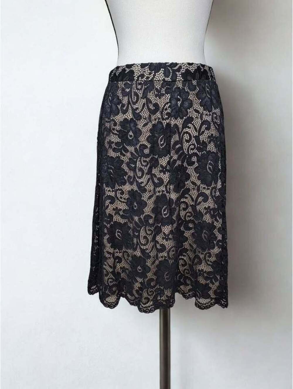 Olivia Blu Black Lace Over Nude Midi Skirt Medium Whimsigoth Romantic Date Night